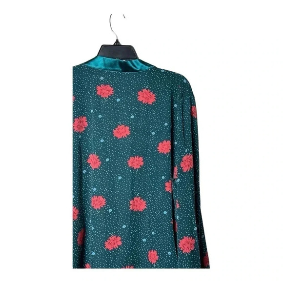0003. POL OPEN FRONT KIMONO TEAL/RED/BLUE/WHITE‎ FLORAL PATTERN WITH POLKA DOTS - Picture 10 of 12